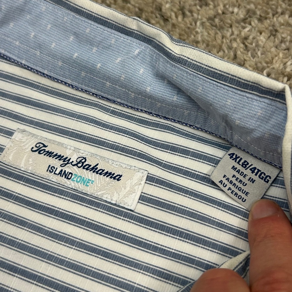 Tommy Bahama Button Down Shirt 4XLB Blue Stripe IslandZone Long Sleeve 4XB FLAW - Picture 6 of 8